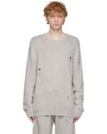 Helmut Lang Grey Wool Distressed Sweater