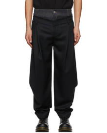 Feng Chen Wang Black and Navy Wool Double Waistband Trousers