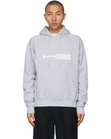 HELIOT EMIL Grey Cracked Logo Print Hoodie