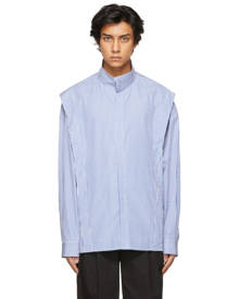 Juun.J Blue and White Striped Stand Collar Layered Shirt