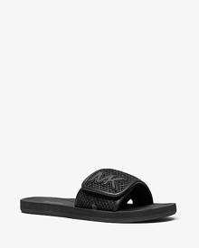 Mk logo metallic mesh best sale slide sandal