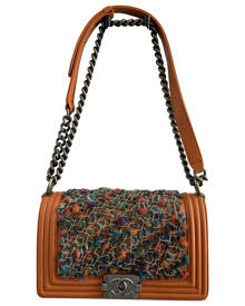 Chanel Boy Orange Tweed Handbag for Women