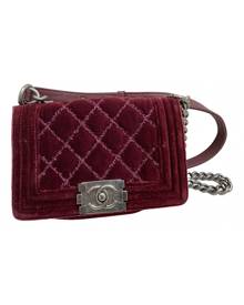 Chanel Boy Burgundy Velvet Handbag for Women