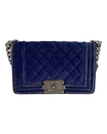 Chanel Boy Blue Velvet Handbag for Women