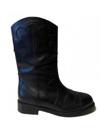 Chanel black Leather Ankle Boots