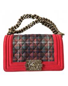Chanel Boy Red Velvet Handbag for Women