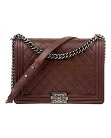 Chanel Boy Burgundy Leather Handbag for Women