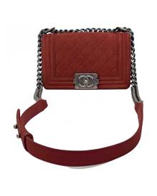 Chanel Boy Red Suede Handbag for Women