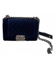 Chanel Boy Blue Velvet Handbag for Women