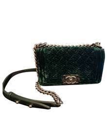 Chanel Boy Green Velvet Handbag for Women