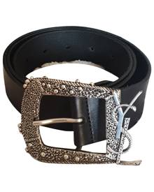 Saint Laurent Ysl Cintura Box Leather Belt Black / Silver