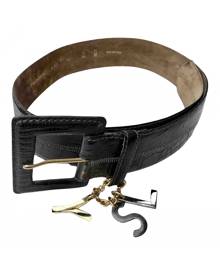 Saint Laurent Box Laque Ysl Leather Belt, Cream / Bronze, Women's, 36in / 90cm, Belts Leather Belts