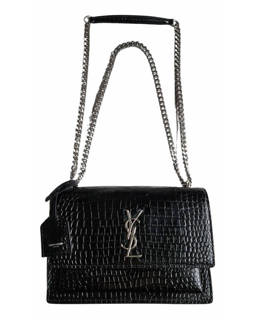 Saint Laurent Medium Sunset Croc-Embossed Crossbody Bag