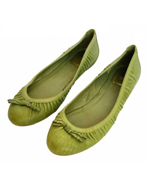 New Report Olive Green Studded Classic Pointy Toe Slip On Loafer Ballet Flats 