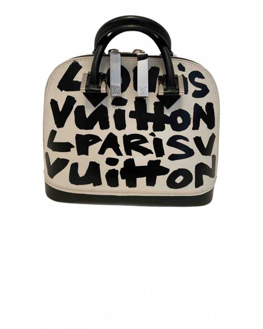 Louis Vuitton Alma Graffiti Leather Satchel Bag White