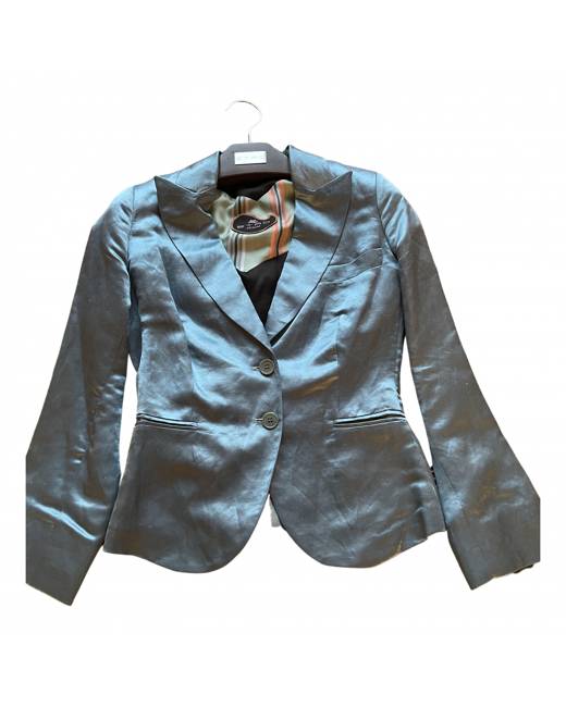 River Island soft jacquard tie waist blazer in turquoise - part of a set