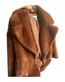 Topshop + Khaki Velvet Faux Fur Jacket