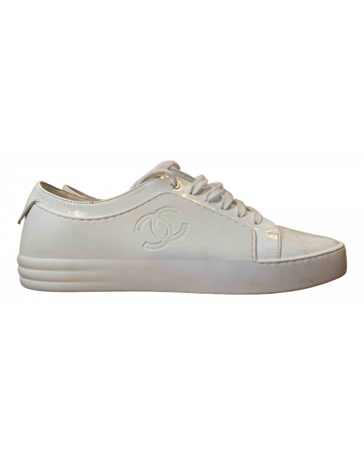 Chanel BlueWhite Suede Leather CC Low Top Sneakers Size 37 Chanel  TLC