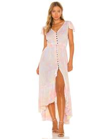 Tiare Hawaii New Moon Maxi Dress in Salmon Yellow Violet Smoke - Pink. Size M/L (also in S/M).