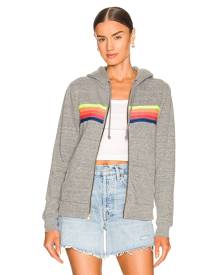 Aviator Nation 5 Stripe Zip Hoodie in Heather Grey & Neon Rainbow Blue - Grey. Size L (also in M).