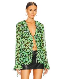 MSGM Butterfly Blouse in Green - Green. Size 38/XS (also in 40/S, 42/M).