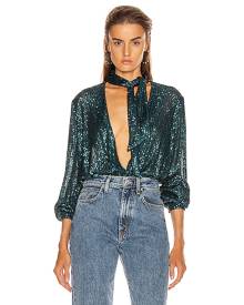 JONATHAN SIMKHAI Sequin Cross Front Bodysuit in Blue Marine - Blue. Size S (also in L,M).