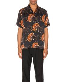 Endless Joy Macan Aloha Shirt in Black & Multi - Animal Print,Black,Orange. Size M (also in ).