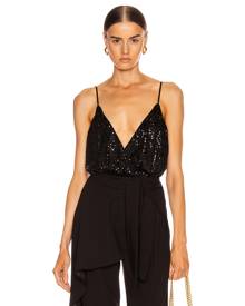 JONATHAN SIMKHAI Sequin Cross Front Bodysuit in Black - Black. Size S (also in XS).