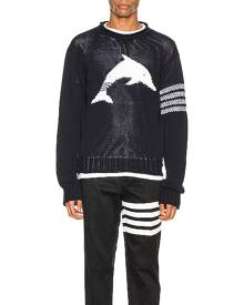 Thom Browne Dolphin Pullover in Navy - Animal Print,Blue. Size 1 (also in 2,3).