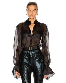 Mugler Sheer Button Down Bodysuit in Black - Black. Size 34 (also in 36). Mugler Sheer Button Down Bodysuit in Black - Black. Size 34 (also in 36).