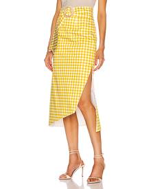 SILVIA TCHERASSI Fadua Belted Skirt in Citron Gingham - Yellow,Plaid. Size M (also in ).