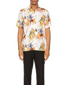 Endless Joy Kali Aloha Shirt in Bone Multi - Animal Print,Abstract,Neutral,Blue,Orange,Yellow. Size L (also in M,S,XL).