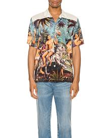 Endless Joy Who Looks Outside Aloha Shirt in Multi - Abstract,Animal Print,Neutral,Green,Tropical. Size L (also in M,S,XL).