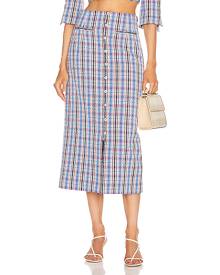 Rosie Assoulin Button Down Pencil Skirt in Blue Plaid - Blue,Pink,Plaid. Size 6 (also in 2,4).