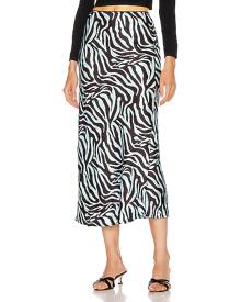 ANDAMANE Bella Midi Skirt in Animal Print,Blue