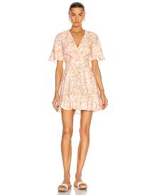 JONATHAN SIMKHAI Zoey Belted Ruffle Mini Dress in Floral,Tropical,Orange,Pink,White