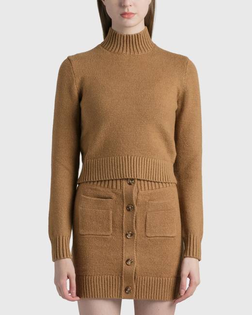 Womens Clothing Jumpers and knitwear Turtlenecks Natural Burberry Logo-plaque Funnel-neck Jumper in Brown 