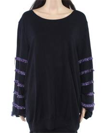 Alfani Women's Sweater Black Size 1X Plus Scoop Neck Metallic Sleeve Alfani Women's Sweater Black Size 1X Plus Scoop Neck Metallic Sleeve