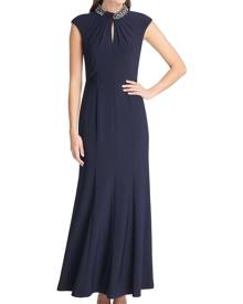 Vince Camuto Women's Dress Navy Blue Size 4 Embellished Keyhole Gown Vince Camuto Women's Dress Navy Blue Size 4 Embellished Keyhole Gown