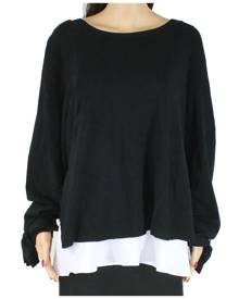 INC Women's Sweater Black 0X Plus Scoop Neck Layered Look Tie Sleeve INC Women's Sweater Black 0X Plus Scoop Neck Layered Look Tie Sleeve