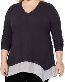 Style & Co. Women's Sweater Gray Size 3X Plus Pullover Layered Striped Style & Co. Women's Sweater Gray Size 3X Plus Pullover Layered Striped