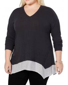 Style & Co. Women's Sweater Gray Size 3X Plus Pullover Layered Striped Style & Co. Women's Sweater Gray Size 3X Plus Pullover Layered Striped
