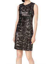 Calvin Klein Women's Dress Silver Black Size 6 Sheath Sequin Shimmer Calvin Klein Women's Dress Silver Black Size 6 Sheath Sequin Shimmer