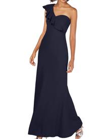 Calvin Klein Women's Dress Navy Blue Size 6 One Shoulder Ruffle Gown Calvin Klein Women's Dress Navy Blue Size 6 One Shoulder Ruffle Gown
