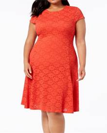 Alfani Women's Dress Red Size 20W Plus A-Line Floral Lace Short Sleeve