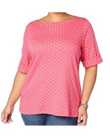 Karen Scott Women's Blouse Pink Size 2X Plus Polka-Dots Boat-Neck Karen Scott Women's Blouse Pink Size 2X Plus Polka-Dots Boat-Neck