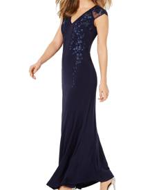 Calvin Klein Women's Dress Blue Size 4 Embroidered Shimmer Gown Calvin Klein Women's Dress Blue Size 4 Embroidered Shimmer Gown