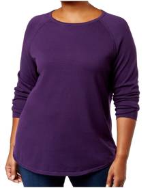 Karen Scott Women's Sweaters Purple Size 2X Plus Pullover Curved Hem Karen Scott Women's Sweaters Purple Size 2X Plus Pullover Curved Hem
