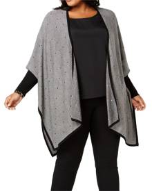 Alfani Women's Sweater Black Size 0X Plus Poncho Ribbed Open-Front Alfani Women's Sweater Black Size 0X Plus Poncho Ribbed Open-Front