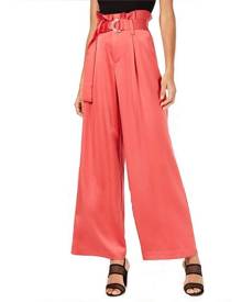 Bar III Women's Pants Red Size 8X31 Satin Belted Paperbag Wide Leg Bar III Women's Pants Red Size 8X31 Satin Belted Paperbag Wide Leg